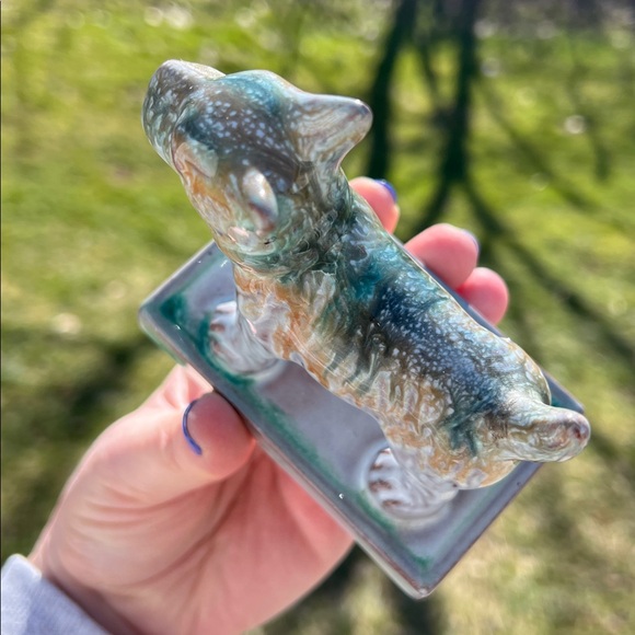 VTG MCM Japan Turquoise Drip Glaze Red Pottery Ceramic Scottie Dog Statue - Picture 11 of 15